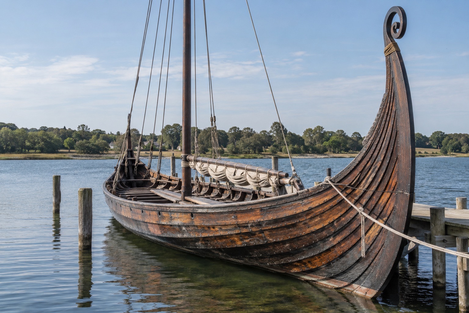 Illustration af et vikingeskib på Roskilde Fjord